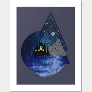 Geometric cabin at night Posters and Art